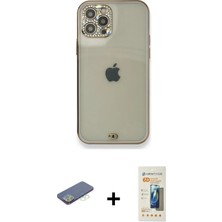 iPhone 12 Pro Eksen Minimal Koleksiyonu - Siyah 6d Mat Seramik Hayalet Nano Ekran Koruyucu + Yeşil Renkli Kamera Lens Koruma Cam