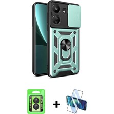 Cepte Toptan Redmi 13C Ahenk Klasik - Siyah 3D Antistatik Cam Ekran Koruyucu + Siyah Raze Metal Kamera Lens