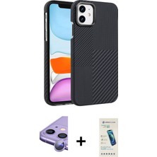 Cepte Toptan iPhone 11 Doruk Serisi - Şeffaf Pasifik Cam Ekran Koruyucu + Mor Raze Metal Kamera Lens