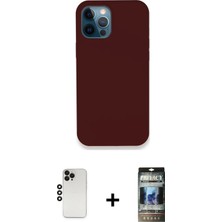 iPhone 12 Pro Zirve Modern Özel Seri - Siyah 34D Hayalet Izgaralı Cam + Siyah Shine Kamera Lens