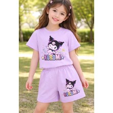 Kuromi Karakterli Kız Çocuk Yazlık Takım - Kısa Kollu Tişört ve Rahat Kesim Şort Kombini