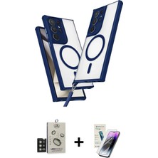 Cepte Toptan Galaxy S25 Ultra Atlas Doku Koleksiyonu - Şeffaf Pasifik Cam Ekran Koruyucu + Titan Gri Bilvis Titan Kamera Lens