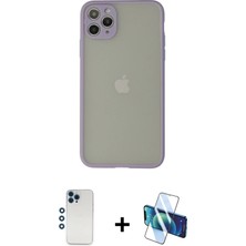 Cepte Toptan iPhone 12 Pro Ahenk Çizgi Serisi - Siyah 3D Antistatik Seramik Nano Ekran Koruyucu + Mavi Shine Kamera Lens