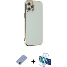 Cepte Toptan iPhone 12 Pro Yankı Serisi - Siyah 3D Antistatik Seramik Nano Ekran Koruyucu + Koyu Yeşil Metal Kamera Lens Koruma Cam