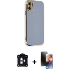 Cepte Toptan iPhone 11 Yankı Serisi - Siyah 3D Antistatik Mat Seramik Nano Ekran Koruyucu + Mavi Pvd Metal Kamera Lens