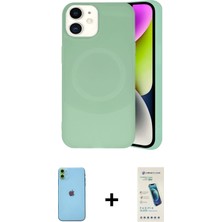 iPhone 11 Ufuk Serisi - Şeffaf Pasifik Cam Ekran Koruyucu + Yeşil Neon Fosforlu Kamera Lens