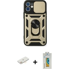 iPhone 12 Ahenk Klasik - Siyah Polymer Nano Ekran Koruyucu + Sarı Renkli Kamera Lens Koruma Cam