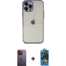 Cepte Toptan iPhone 12 Pro Max Vadi Minimal - Siyah 18D Cam Ekran Koruyucu + Turuncu Neon Fosforlu Kamera Lens