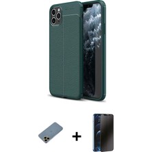 Cepte Toptan iPhone 11 Pro Max Doruk Klasik Özel Seri - Siyah 3D Antistatik Hayalet Cam Ekran Koruyucu + Gold Shine Kamera Lens Koruma Cam