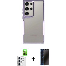 Cepte Toptan Galaxy S25 Ultra Akış Çizgi Koleksiyonu - Siyah 3D Antistatik Hayalet Cam Ekran Koruyucu + Gümüş Raze Metal Kamera Lens