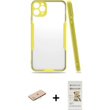 iPhone 11 Pro Max Atlas Asil Serisi - Siyah Mat Seramik Nano Ekran Koruyucu + Mavi Renkli Kamera Lens Koruma Cam