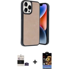 Cepte Toptan iPhone 14 Pro Max Kıvılcım Işık Serisi - Siyah Buffer Hayalet Cam Ekran Koruyucu + Derin Mor Bilvis Titan Kamera Lens