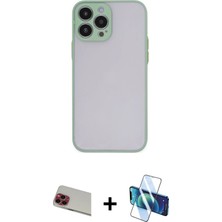 Cepte Toptan iPhone 13 Pro Max Ahenk Çizgi Serisi - Siyah 3D Antistatik Cam Ekran Koruyucu + Kırmızı Rainbow Kamera Lens Koruma Cam