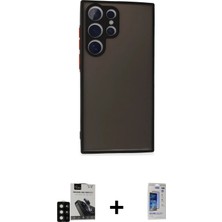 Cepte Toptan Galaxy S24 Ultra Ahenk Çizgi Serisi - Siyah Durable Full Glue Curved Hayalet Cam + Siyah Pvd Metal Kamera Lens