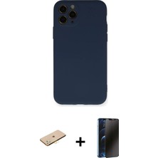 Cepte Toptan iPhone 11 Pro Ahenk Serisi - Siyah 3D Antistatik Hayalet Cam Ekran Koruyucu + Pembe Renkli Kamera Lens Koruma Cam