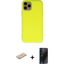 Cepte Toptan iPhone 11 Pro Ahenk Serisi - Siyah 3D Antistatik Hayalet Cam Ekran Koruyucu + Pembe Renkli Kamera Lens Koruma Cam
