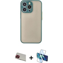Cepte Toptan iPhone 13 Pro Max Ahenk Çizgi Serisi - Siyah 3D Antistatik Cam Ekran Koruyucu + Kırmızı Rainbow Kamera Lens Koruma Cam