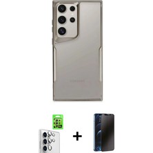 Cepte Toptan Galaxy S25 Ultra Akış Çizgi Koleksiyonu - Siyah 3D Antistatik Hayalet Cam Ekran Koruyucu + Gümüş Raze Metal Kamera Lens