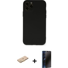 Cepte Toptan iPhone 11 Pro Ahenk Serisi - Siyah 3D Antistatik Hayalet Cam Ekran Koruyucu + Pembe Renkli Kamera Lens Koruma Cam