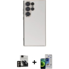 Cepte Toptan Galaxy S23 Ultra Yankı Serisi - Siyah Durable Full Glue Curved Cam + Gold Pvd Metal Kamera Lens