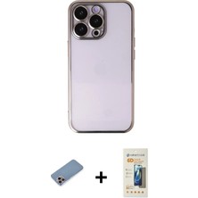 Cepte Toptan iPhone 13 Pro Max Vadi Minimal - Siyah 6d Mat Seramik Hayalet Nano Ekran Koruyucu + Pembe Shine Kamera Lens Koruma Cam