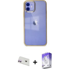 Cepte Toptan iPhone 12 Doruk Doku Prime - Siyah Bilvis 5in1 3D Magic Cam Ekran Koruyucu + Mor Rainbow Kamera Lens Koruma Cam