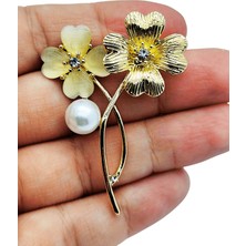 BB Bi Butik Shop Sedef Dokulu ve Incili Çiçek Broş