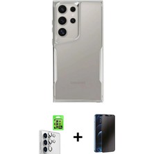 Cepte Toptan Galaxy S25 Ultra Akış Çizgi Koleksiyonu - Siyah 3D Antistatik Hayalet Cam Ekran Koruyucu + Gümüş Raze Metal Kamera Lens