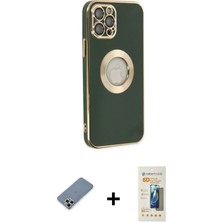 Cepte Toptan iPhone 12 Pro Max Iz Form Serisi - Siyah 6d Mat Seramik Hayalet Nano Ekran Koruyucu + Gümüş Metal Kamera Lens Koruma Cam