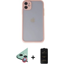 Cepte Toptan iPhone 11 Ahenk Çizgi Serisi - Siyah 6d Antistatik Mat Seramik Hayalet Nano Ekran Koruyucu + Kırmızı Raze Metal Kamera Lens