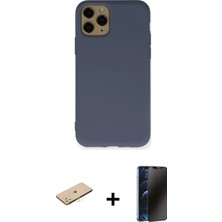 Cepte Toptan iPhone 11 Pro Ahenk Serisi - Siyah 3D Antistatik Hayalet Cam Ekran Koruyucu + Pembe Renkli Kamera Lens Koruma Cam