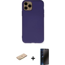 Cepte Toptan iPhone 11 Pro Ahenk Serisi - Siyah 3D Antistatik Hayalet Cam Ekran Koruyucu + Pembe Renkli Kamera Lens Koruma Cam