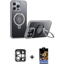 Cepte Toptan iPhone 15 Pro Max Zirve Çizgi Prime - Siyah Buffer Hayalet Cam Ekran Koruyucu + Gümüş Pvd Metal Kamera Lens