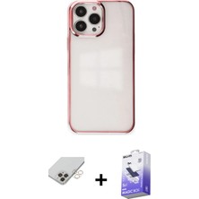 iPhone 14 Pro Max Doruk Doku Prime - Siyah Bilvis 5in1 5d Magic Hayalet Cam Ekran Koruyucu + Gold Band Metal Kamera Lens