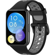 Esranın Dünyası Newface Huawei Watch Fit 2 Spor Delikli Kordon - Siyah-Gri