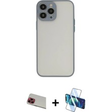 Cepte Toptan iPhone 13 Pro Max Ahenk Çizgi Serisi - Siyah 3D Antistatik Cam Ekran Koruyucu + Kırmızı Rainbow Kamera Lens Koruma Cam