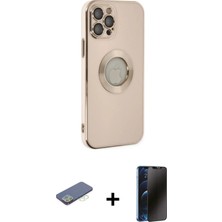 Cepte Toptan iPhone 12 Pro Iz Form Serisi - Siyah 3D Antistatik Hayalet Cam Ekran Koruyucu + Yeşil Renkli Kamera Lens Koruma Cam