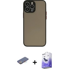 Cepte Toptan iPhone 13 Pro Max Ahenk Çizgi Serisi - Siyah Bilvis 5in1 5d Magic Hayalet Cam Ekran Koruyucu + Mavi Renkli Kamera Lens Koruma Cam