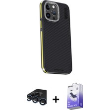 Cepte Toptan iPhone 15 Pro Kıvılcım Modern Özel Seri - Siyah Bilvis 5in1 5d Magic Hayalet Cam Ekran Koruyucu + Lacivert Raze Metal Kamera Lens