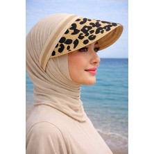 Aydın Şapkacınız Leopar Desenli Ithal Şeritli Hasır Vizör Şapka | Yazlık Güneş Korumalı, Tesettüre Uygun, Standart Taç Model