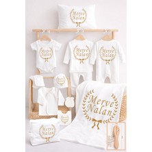 Sitilin Kız Erkek Bebek %100 Pamuk Organik Isim Baskılı Yenidoğan Hastane Çıkışı Fırça Bebek Hediye Seti