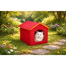 Pırıl Dış Mekan Su Geçirmez Sabitlenebilir Fermuarlı Jumbo Kedi Köpek Evi Sarı Kırmızı 52X48X48CM