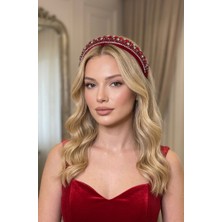 Pırıltı Fashıon And Stone Tekstil, Hazır Giyim Kırmızı Kadife Taşlı Taç – Işıltılı Şık Kadın Saç Aksesuarı | Kına, Düğün ve Davet