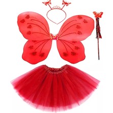 Skygo Kırmızı Kelebek Kostümü - Kırmızı Kelebek Kostüm Aksesuar Seti 4 Parça