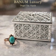 Banum Luxury Özel Tasarım El Işi Doğal Fıruze Taşlı Bakır Yüzük (Ayarlanabilir)
