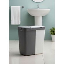 Jet's Home Çamaşır Sepeti Iki Bölmeli Kirli Sepeti Antrasit-Beyaz 80 Litre