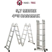 HAS - TEC 20 Basamaklı Akrobat Alüminyum Merdiven 5,7 Metre 4x5 Çok Amaçlı Katlanır Iskele Tipi Profesyonel Merdiven 570CM