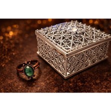 Banum Luxury Zarif Doğal Yeşil Akik (Green Agate) Taşlı El Işi Bakır Yüzük