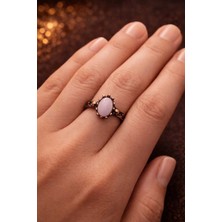 Banum Luxury Doğal Pembe Kuvars (Rose Quartz) Taşlı El Işi Bakır Yüzük