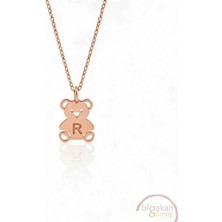 Bigakan  Zarif Minik R Harf Ayıcık Kolye 925 Ayar Gümüş 45 cm Kadın Rose Kaplama